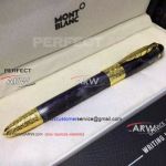 Perfect Replica Mont Blanc Daniel Defoe Gold Clip Blue Rollerball Pen For Mens